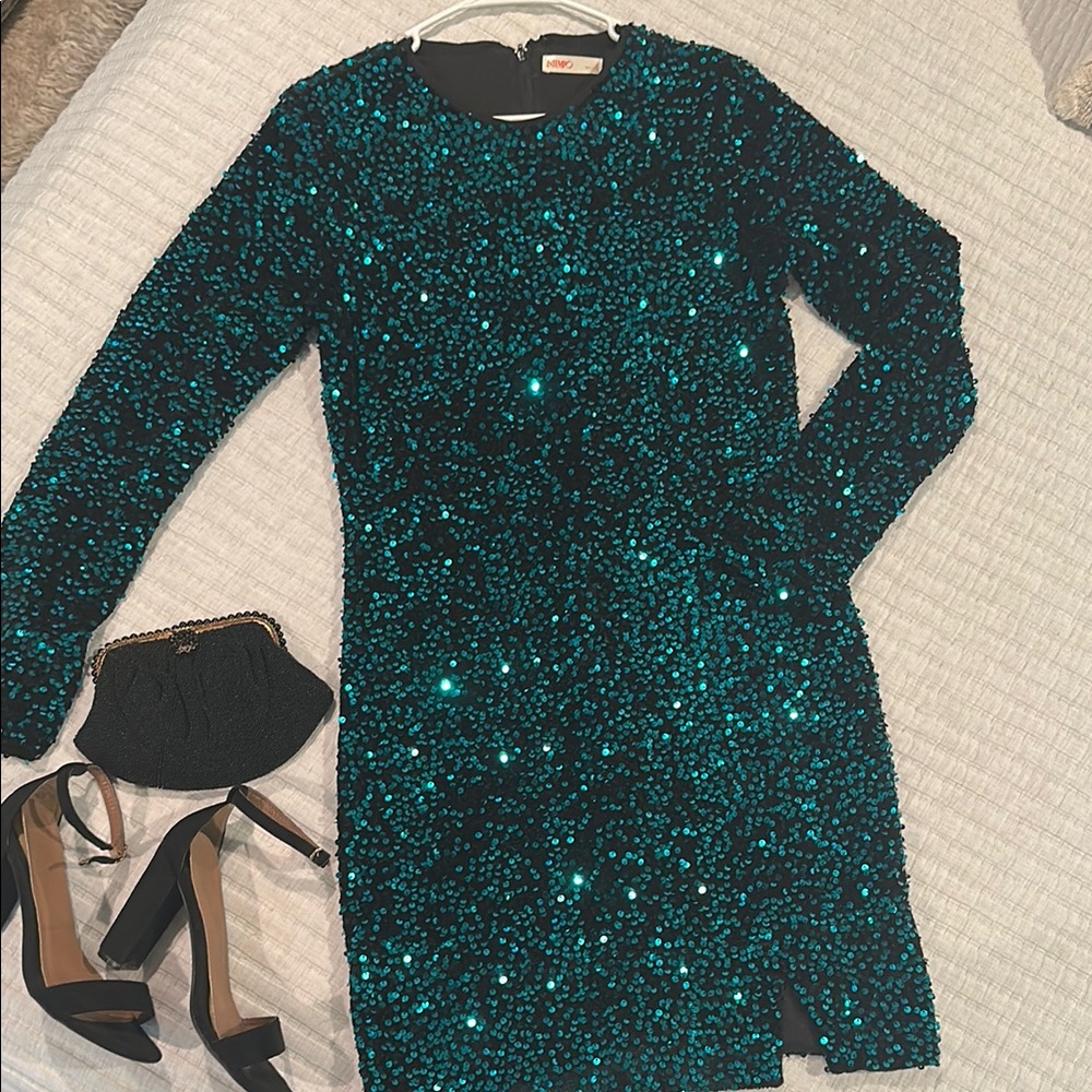 Intempo Elegant Sequin Dress in Teal